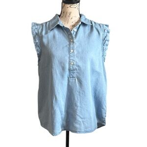 LOFT Denim Chambray Blue Sleeveless Blouse Top